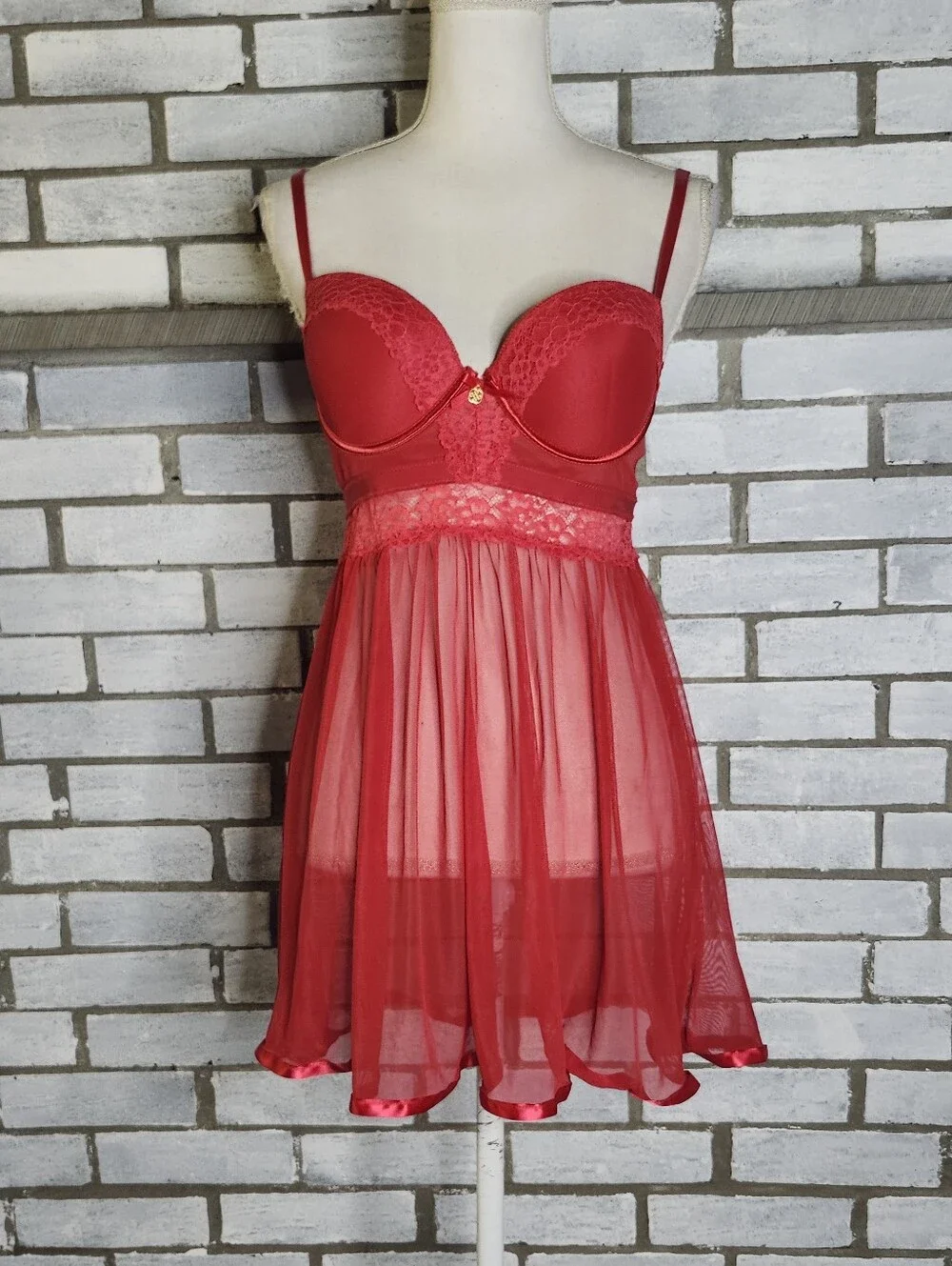 • Daisy Fuentes Women's Sheer Sexy Lace Mesh Chemise Teddy Size XL Red Flaws*